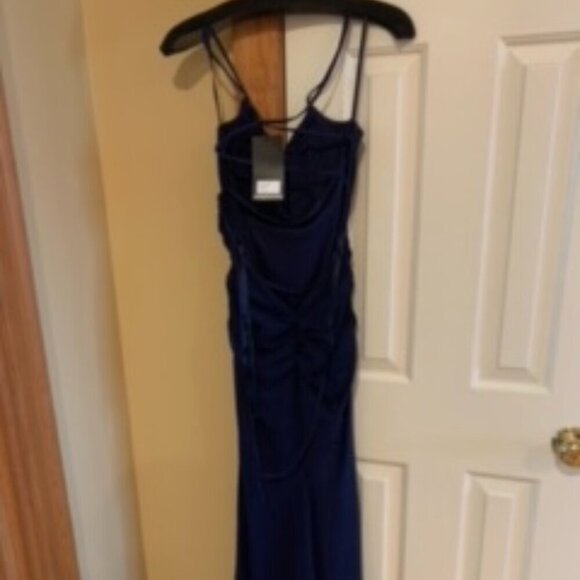 NWT La Femme 28541SC Jersey Prom Dress Navy Size 6 - Picture 10 of 10